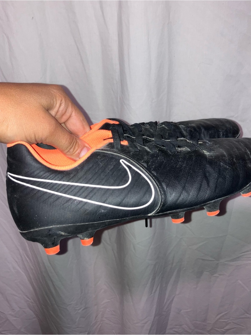 Nike Tiempo Legend Men’s Black Soccer Cleats with Orange Lining